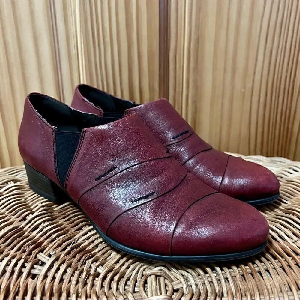 Tamaris burgundy red genuine leather low boots mules size 37 6.5